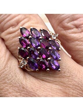 BBJ Amethyst Rhodalite Diamond Rose Gold Plated Sterling Silver Ring Size 8